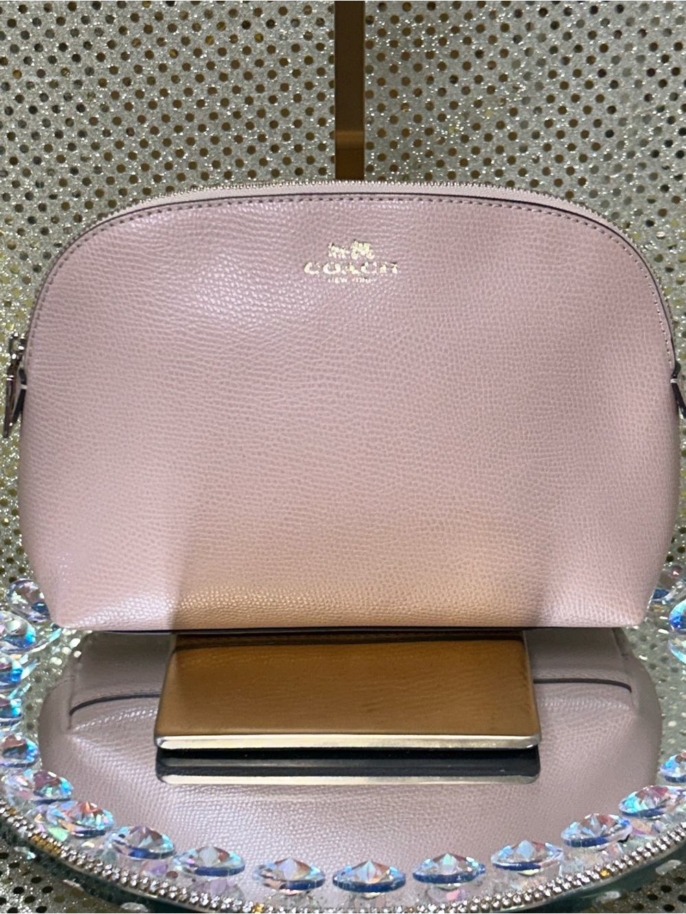 Coach Beige Pebbled Leather Dome Cosmetic Pouch